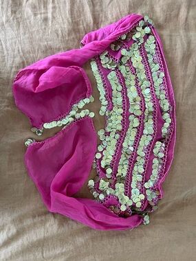 Fuchsia Coin Fringe Belly Dance Hip Scarf